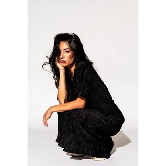 Dressed in LaLa Cest la Vie Plisse Skirt Set in Black - Picture 4 of 4